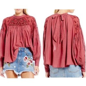 Free People Cranberry Beaded Blouse